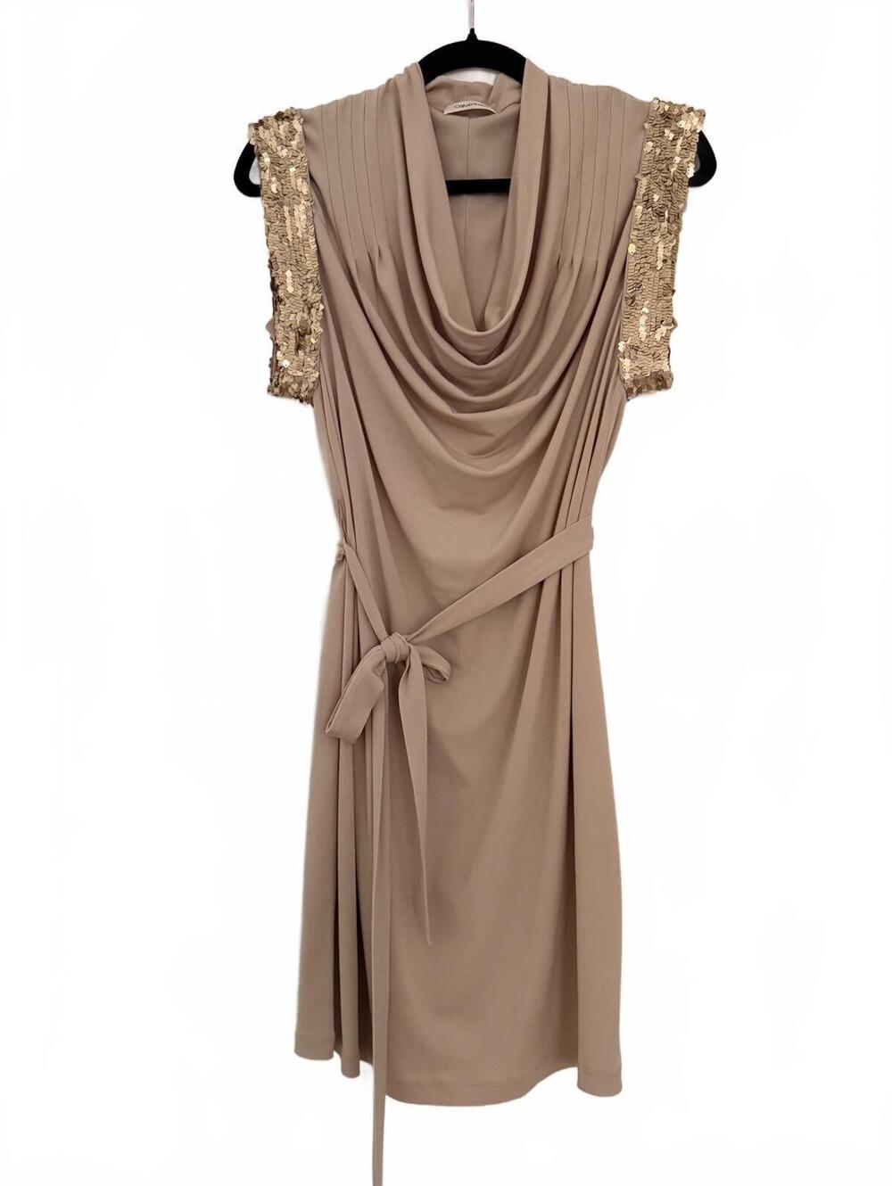 Calvin Klein Sequin Sleeve Cowl Neck Dress - size 4/6